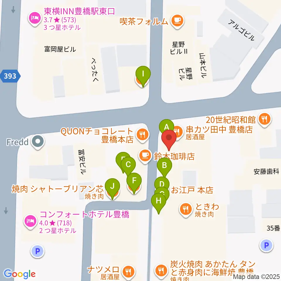 豊橋ハウスオブクレイジー周辺のファミレス・ファーストフード一覧地図