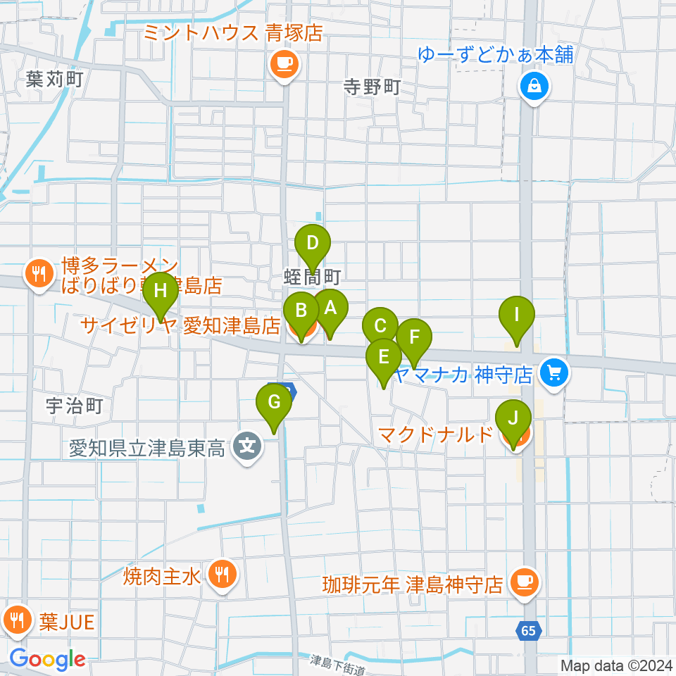 JAZZくれよん周辺のファミレス・ファーストフード一覧地図