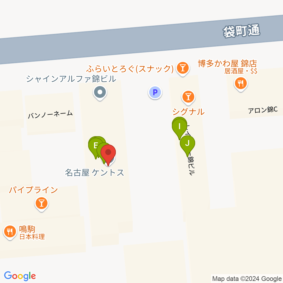 名古屋ケントス周辺のファミレス・ファーストフード一覧地図