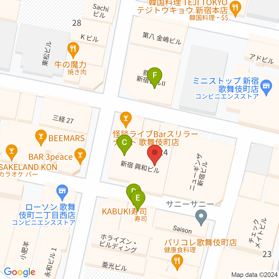 HOLIDAY SHINJUKU周辺のファミレス・ファーストフード一覧地図