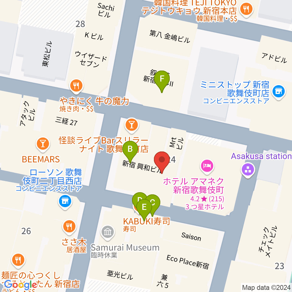 HOLIDAY SHINJUKU周辺のファミレス・ファーストフード一覧地図