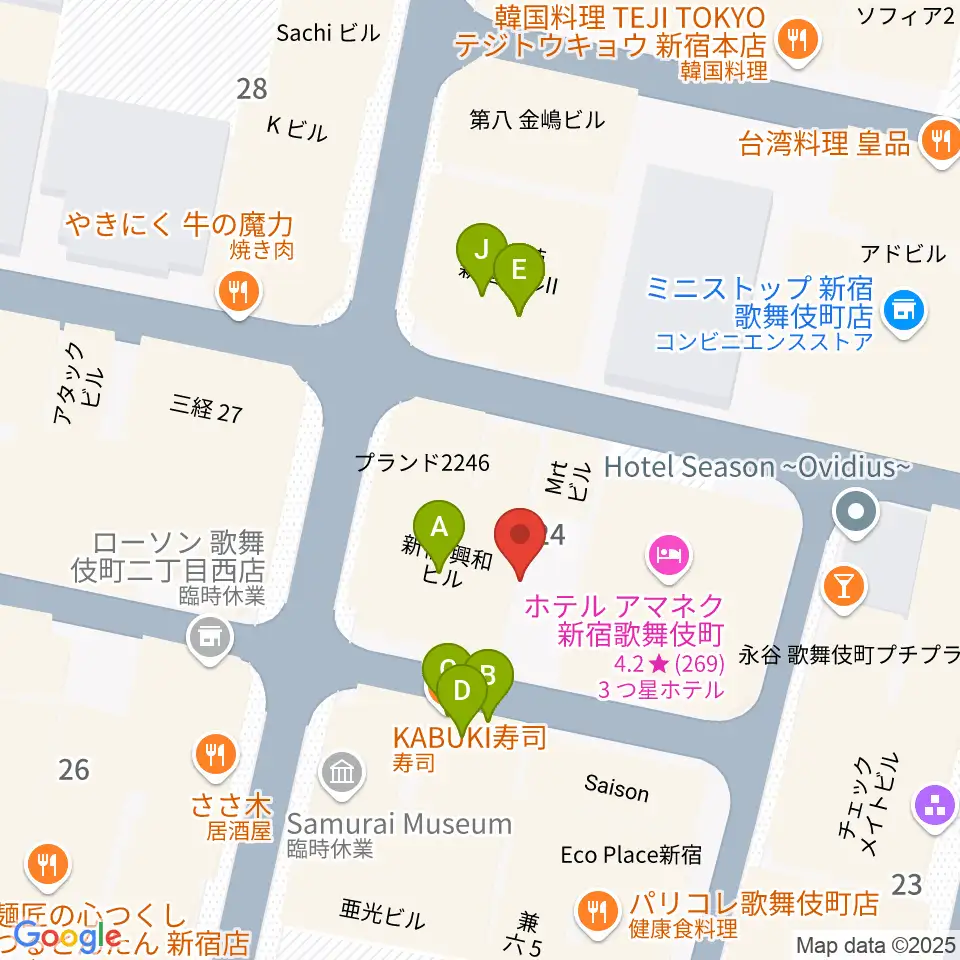 HOLIDAY SHINJUKU周辺のファミレス・ファーストフード一覧地図