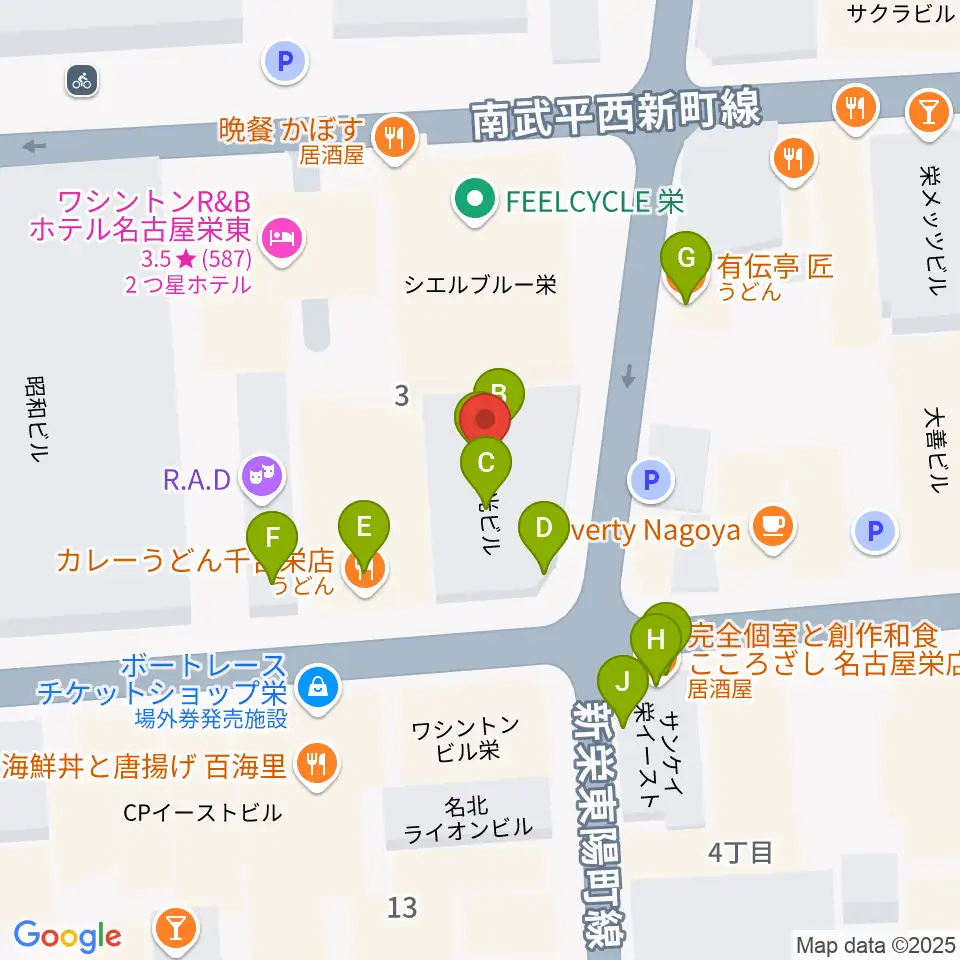 名古屋JB’S周辺のファミレス・ファーストフード一覧地図