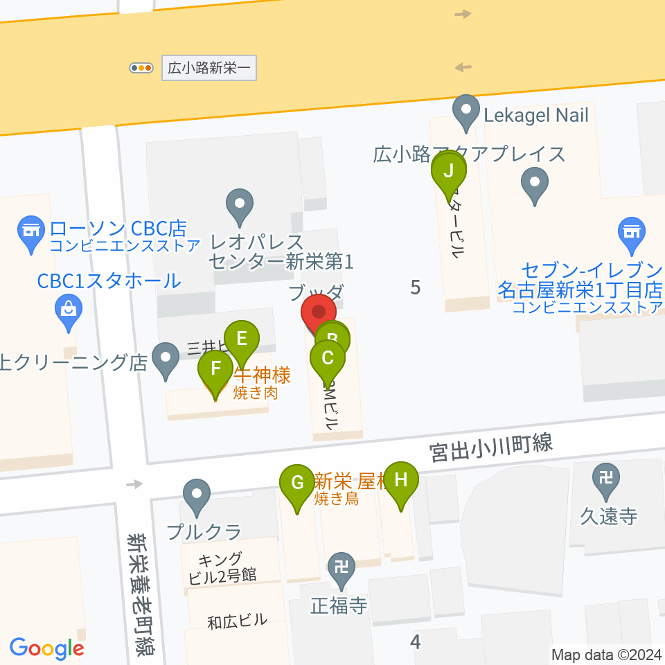 新栄club buddha周辺のファミレス・ファーストフード一覧地図