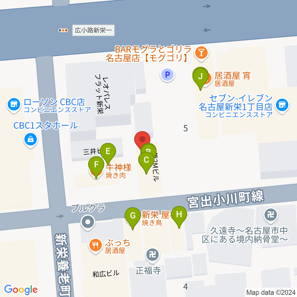 新栄club buddha周辺のファミレス・ファーストフード一覧地図