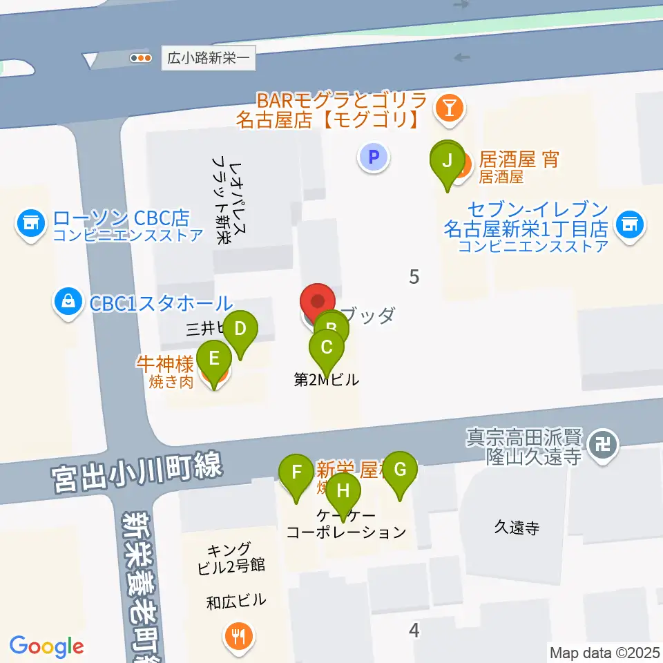 新栄club buddha周辺のファミレス・ファーストフード一覧地図