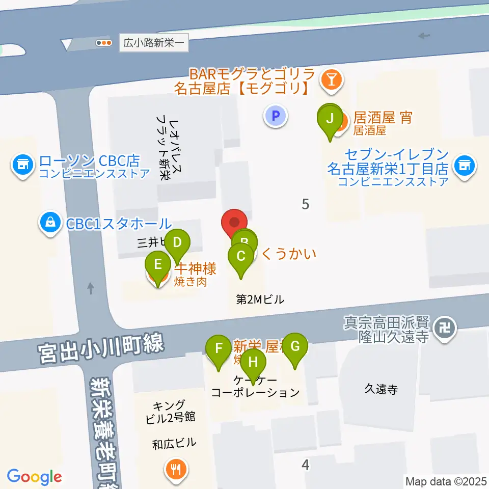 新栄club buddha周辺のファミレス・ファーストフード一覧地図