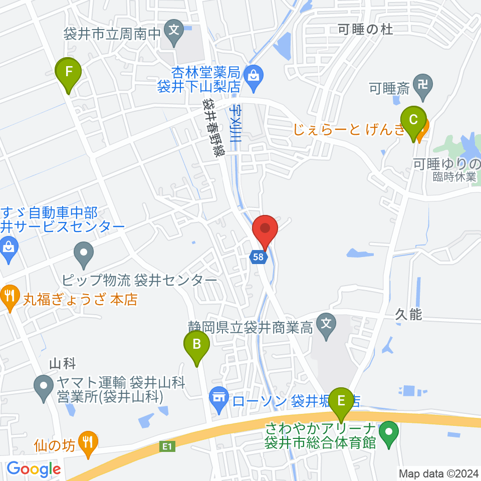 袋井マムゼル周辺のファミレス・ファーストフード一覧地図