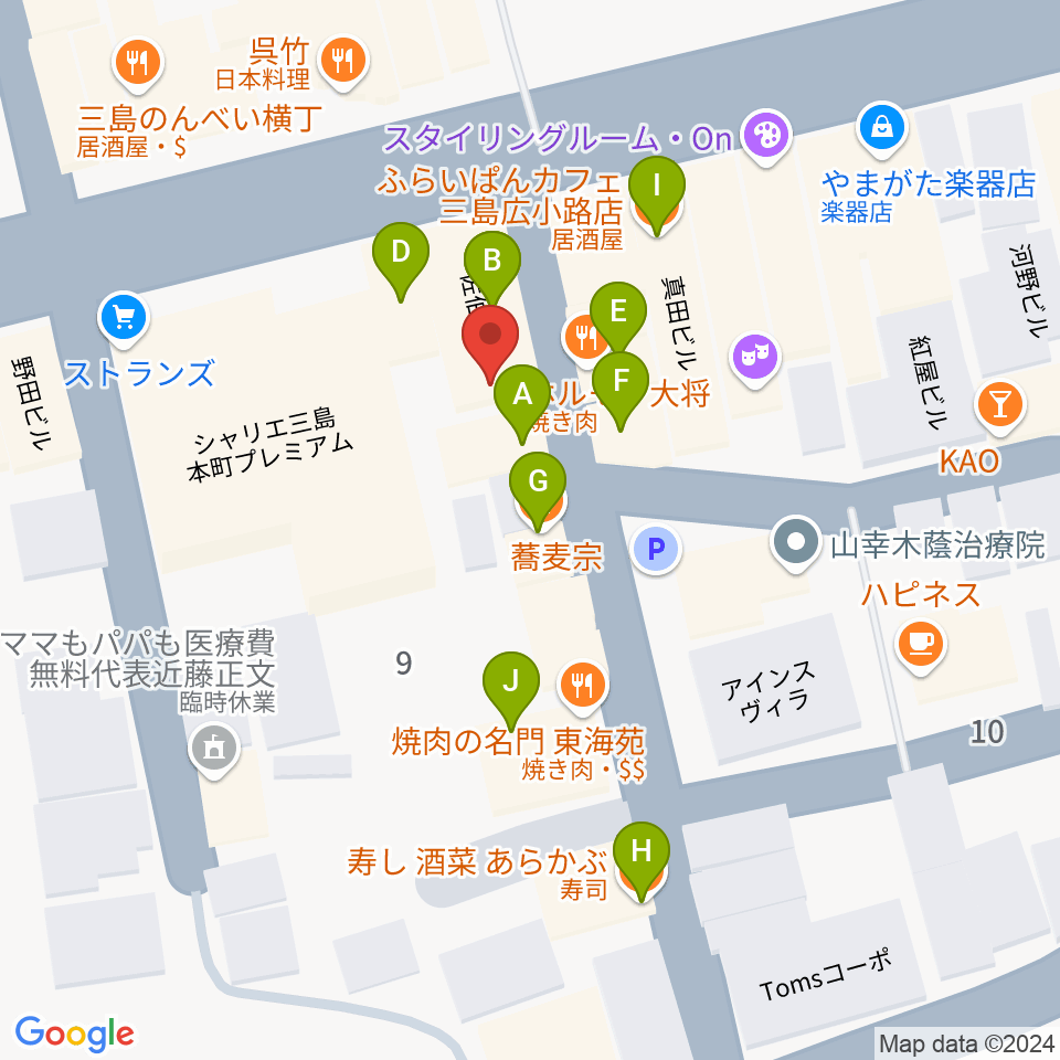 三島afterBeat周辺のファミレス・ファーストフード一覧地図