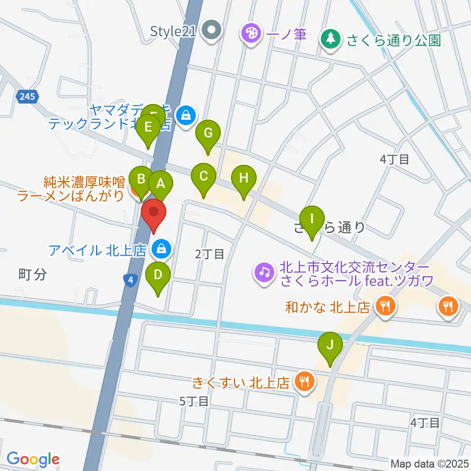 北上正時堂ハーモニーセンター周辺のファミレス・ファーストフード一覧地図