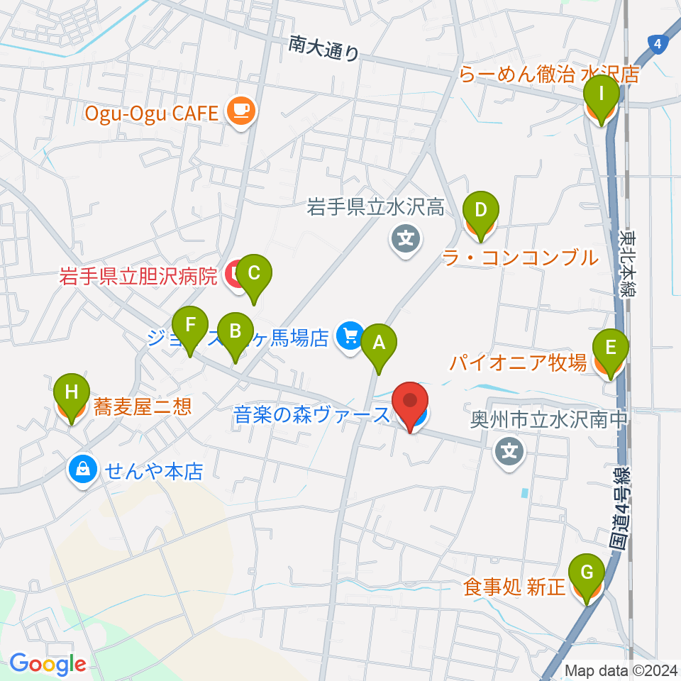 音楽の森ヴァース周辺のファミレス・ファーストフード一覧地図