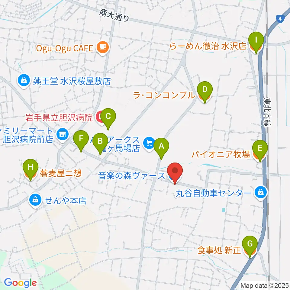 音楽の森ヴァース周辺のファミレス・ファーストフード一覧地図