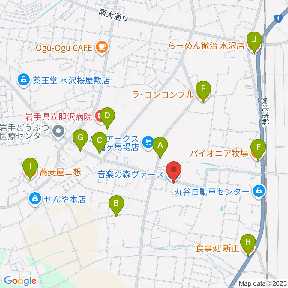音楽の森ヴァース周辺のファミレス・ファーストフード一覧地図