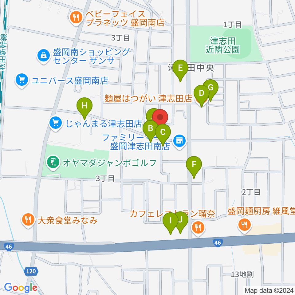 ランディア東山堂 津志田センター周辺のファミレス・ファーストフード一覧地図