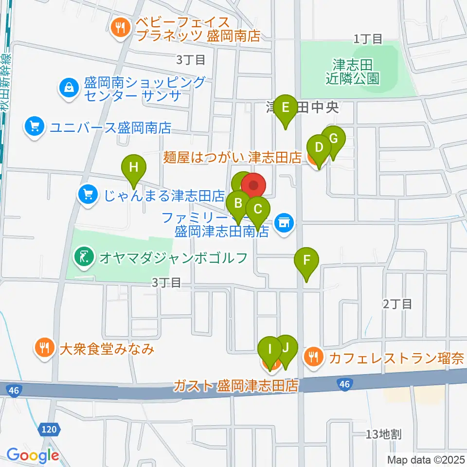 ランディア東山堂 津志田センター周辺のファミレス・ファーストフード一覧地図