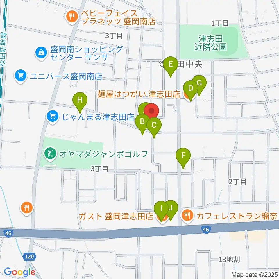 ランディア東山堂 津志田センター周辺のファミレス・ファーストフード一覧地図