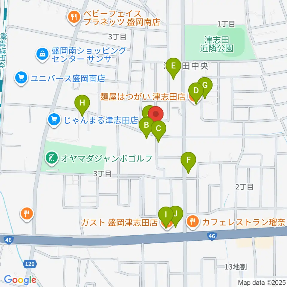 ランディア東山堂 津志田センター周辺のファミレス・ファーストフード一覧地図