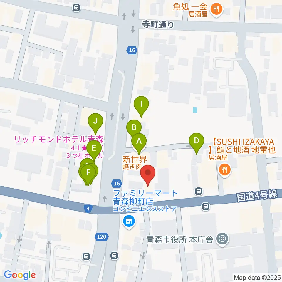 カワイ青森ショップ周辺のファミレス・ファーストフード一覧地図