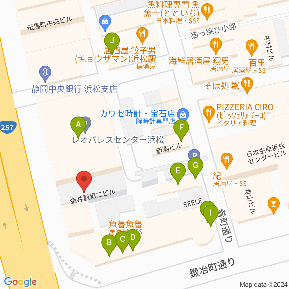 浜松SECOND周辺のファミレス・ファーストフード一覧地図