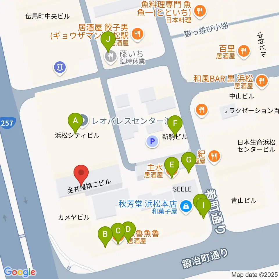 浜松SECOND周辺のファミレス・ファーストフード一覧地図