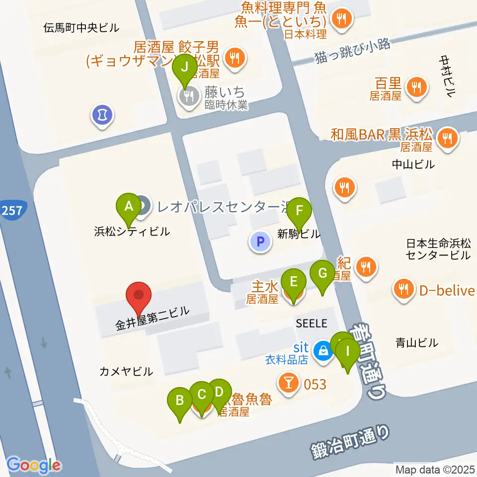 浜松SECOND周辺のファミレス・ファーストフード一覧地図