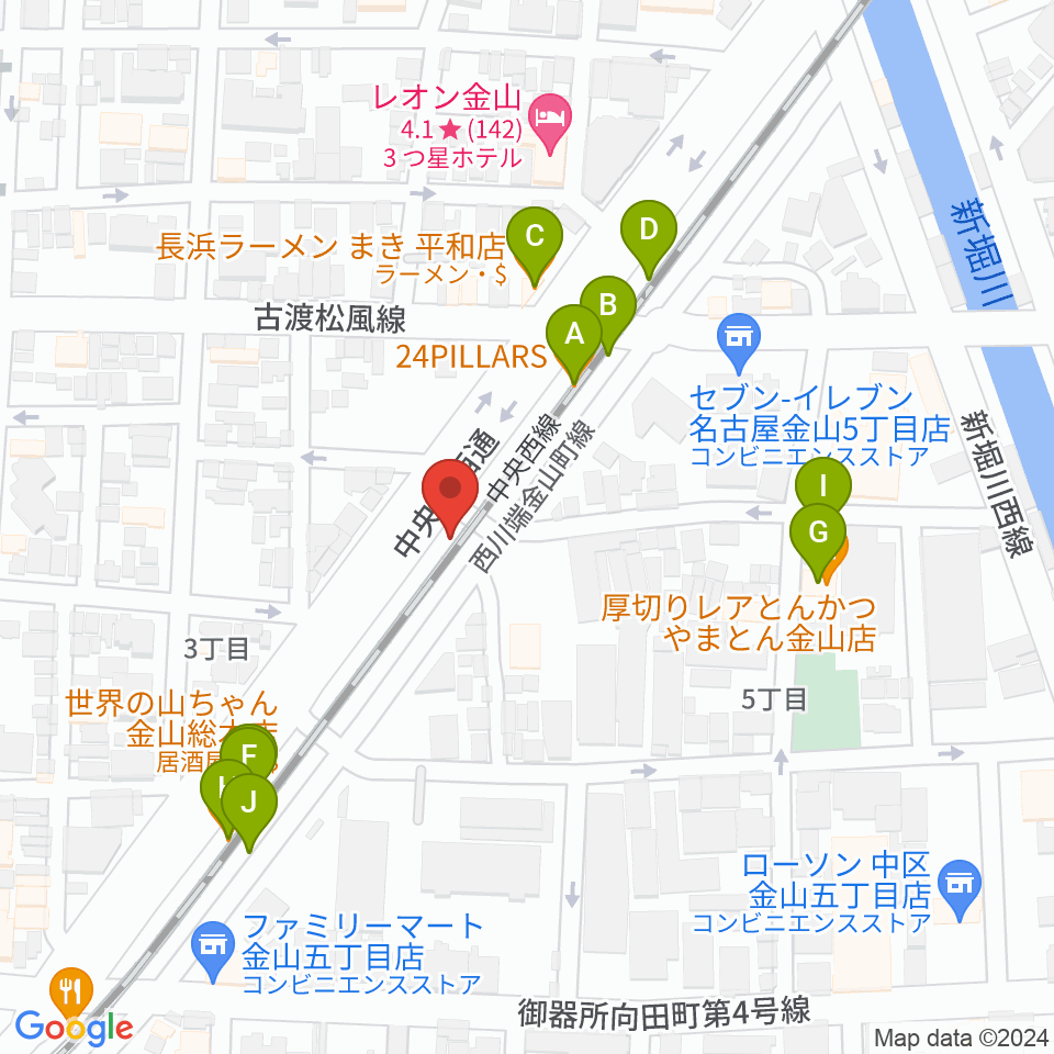 金山CLUB SARU周辺のファミレス・ファーストフード一覧地図