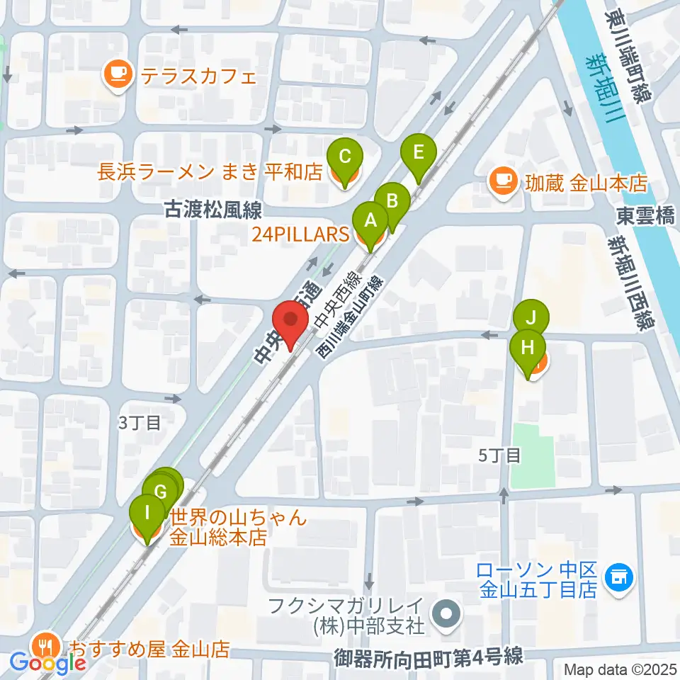 金山CLUB SARU周辺のファミレス・ファーストフード一覧地図