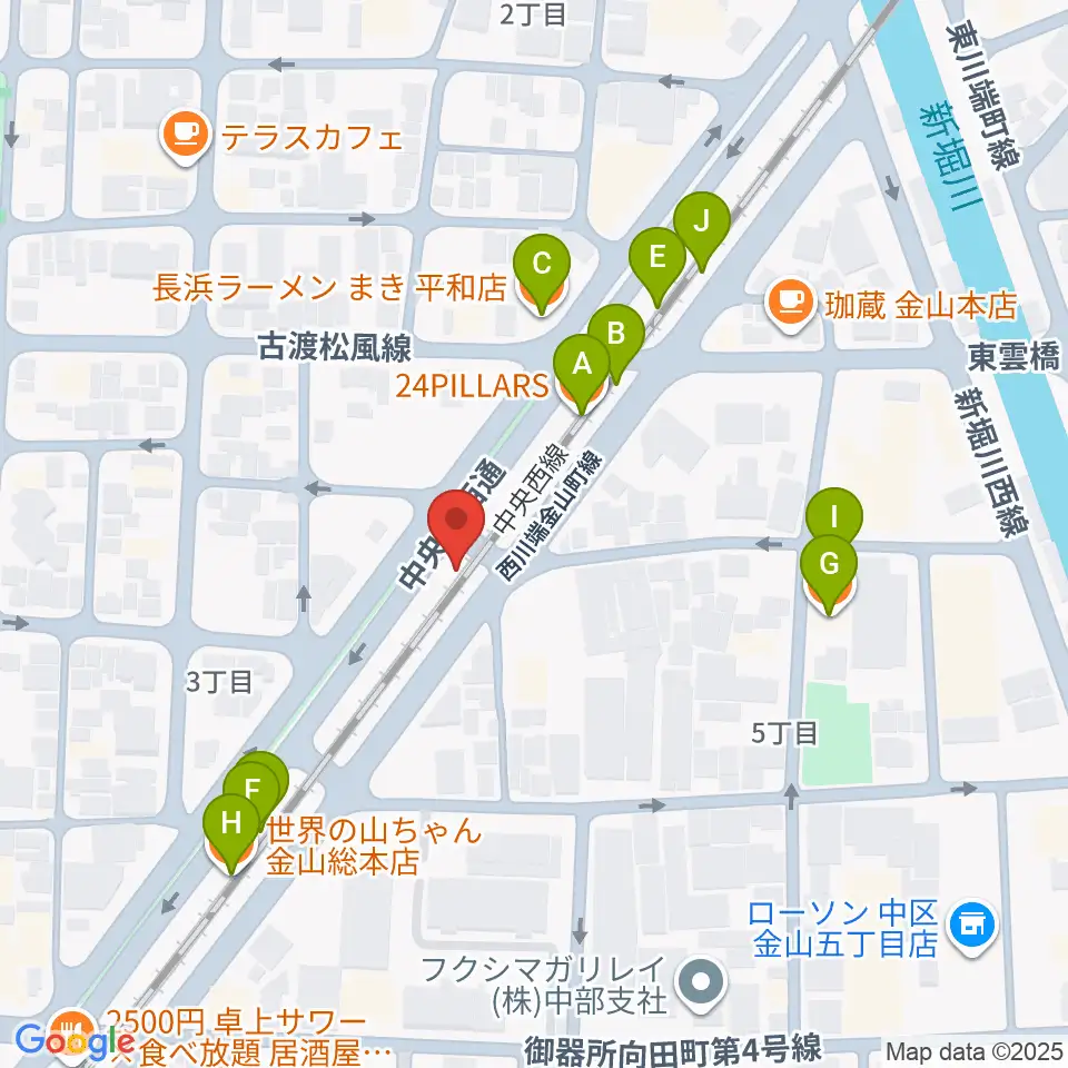 金山CLUB SARU周辺のファミレス・ファーストフード一覧地図