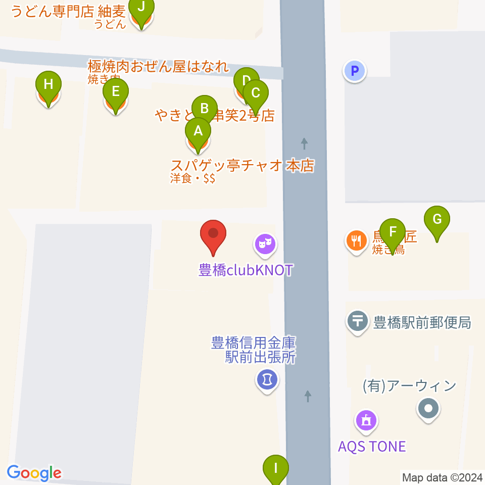 豊橋club KNOT周辺のファミレス・ファーストフード一覧地図