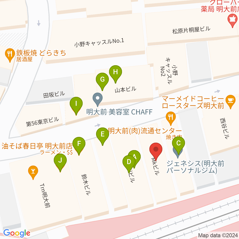 ガードアイランドスタジオ明大前店周辺のファミレス・ファーストフード一覧地図