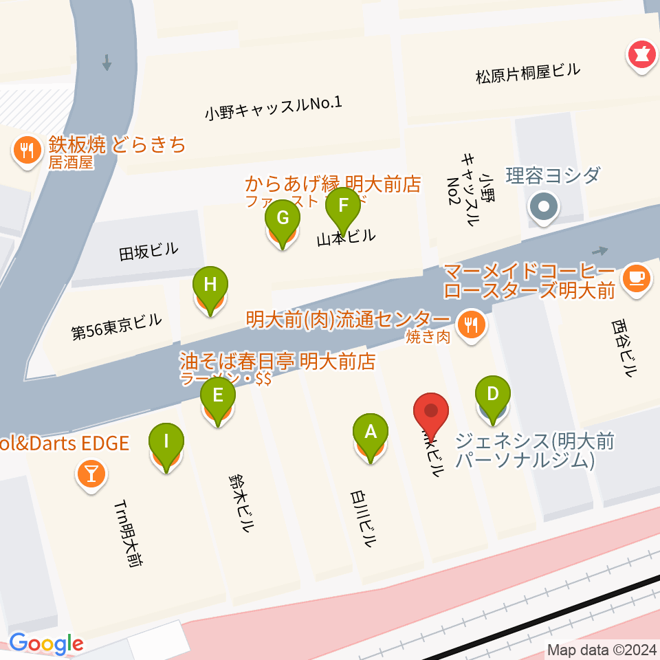 ガードアイランドスタジオ明大前店周辺のファミレス・ファーストフード一覧地図