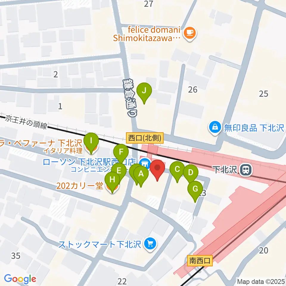 ガードアイランドスタジオ下北沢WEST周辺のファミレス・ファーストフード一覧地図