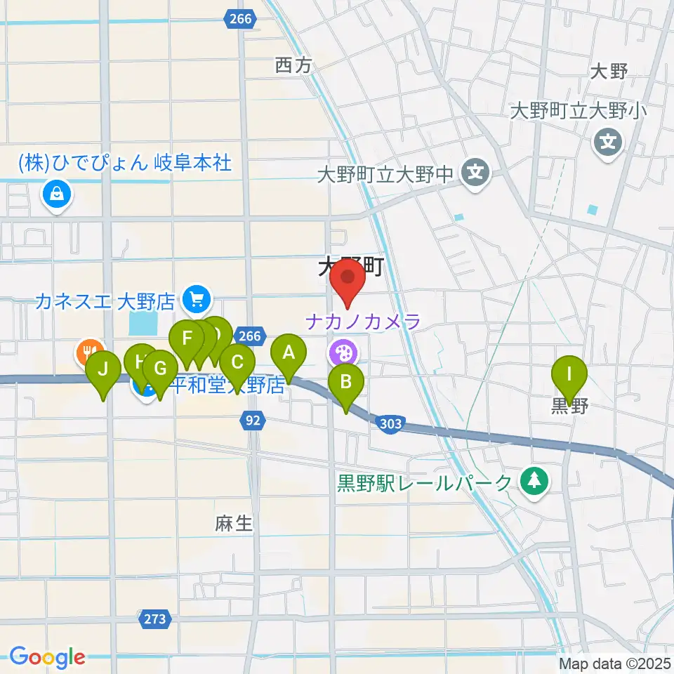 大野町総合町民センター周辺のファミレス・ファーストフード一覧地図