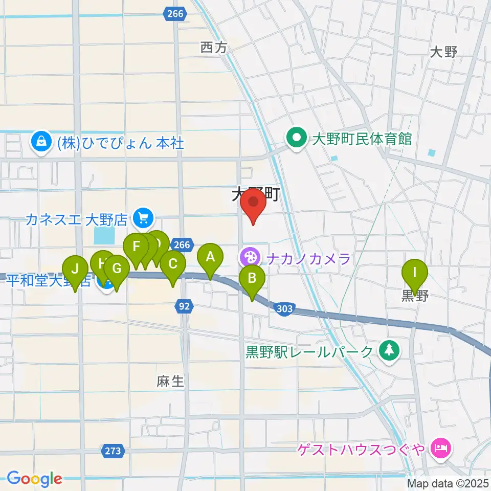 大野町総合町民センター周辺のファミレス・ファーストフード一覧地図