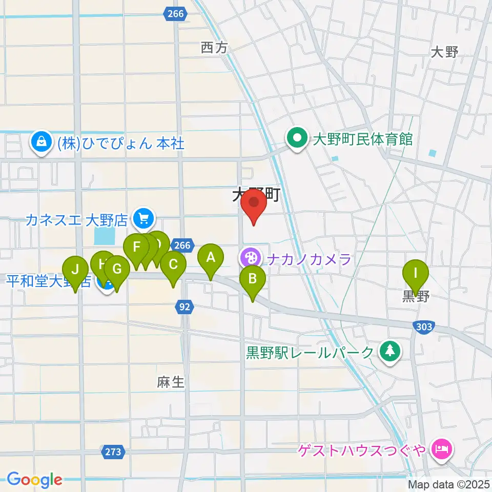 大野町総合町民センター周辺のファミレス・ファーストフード一覧地図