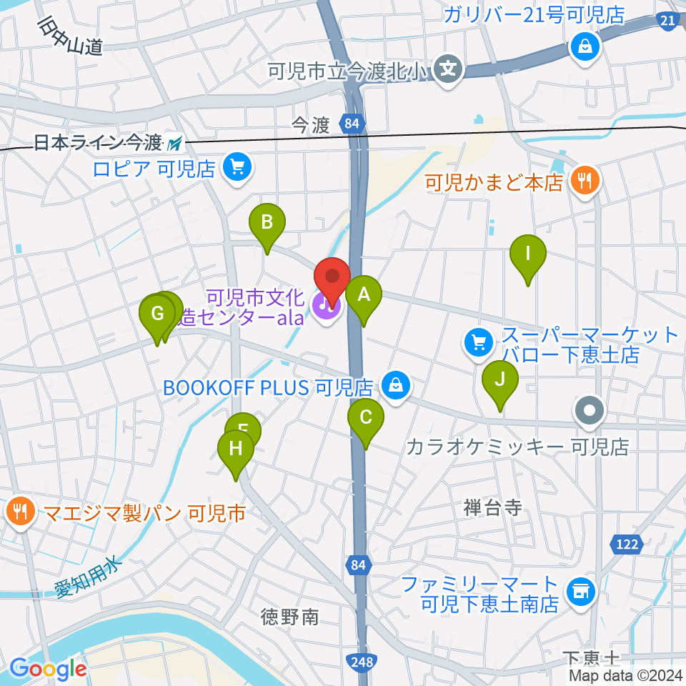 可児市文化創造センター周辺のファミレス・ファーストフード一覧地図