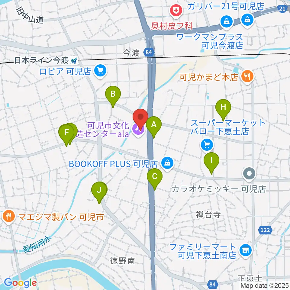 可児市文化創造センターala周辺のファミレス・ファーストフード一覧地図