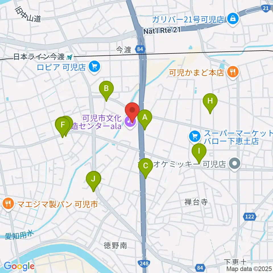 可児市文化創造センターala周辺のファミレス・ファーストフード一覧地図
