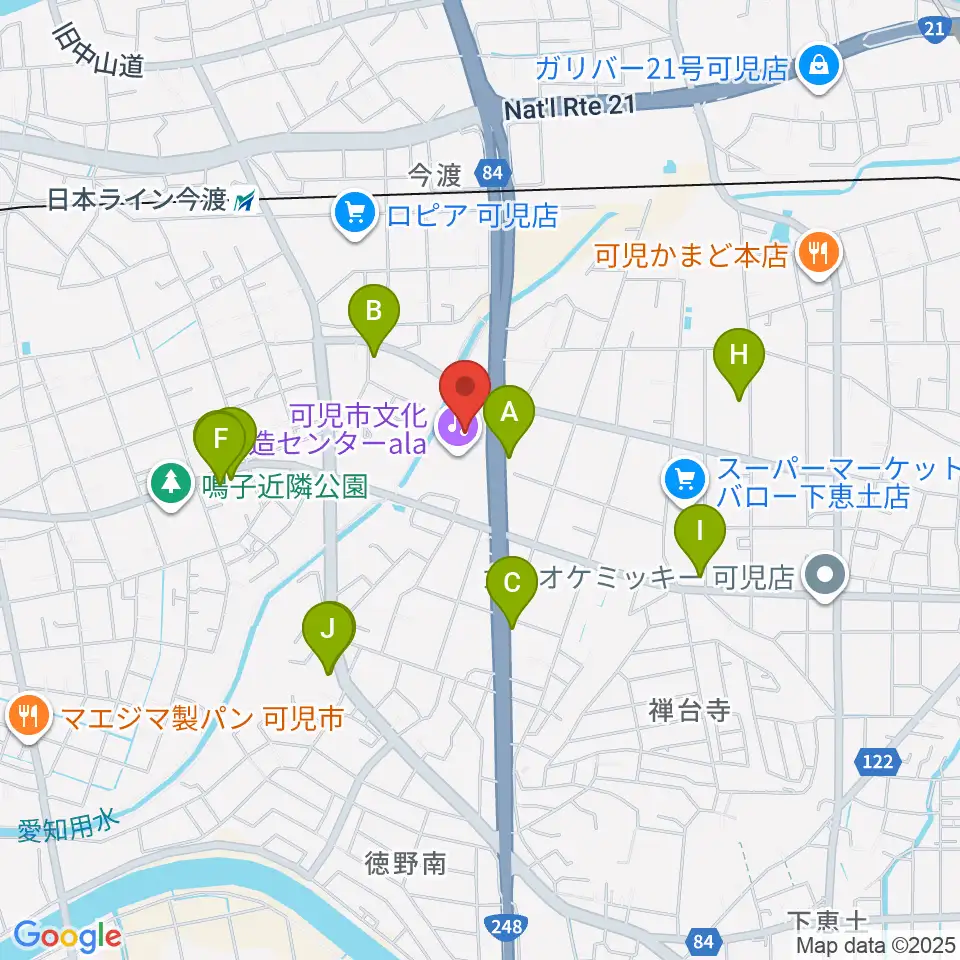 可児市文化創造センターala周辺のファミレス・ファーストフード一覧地図