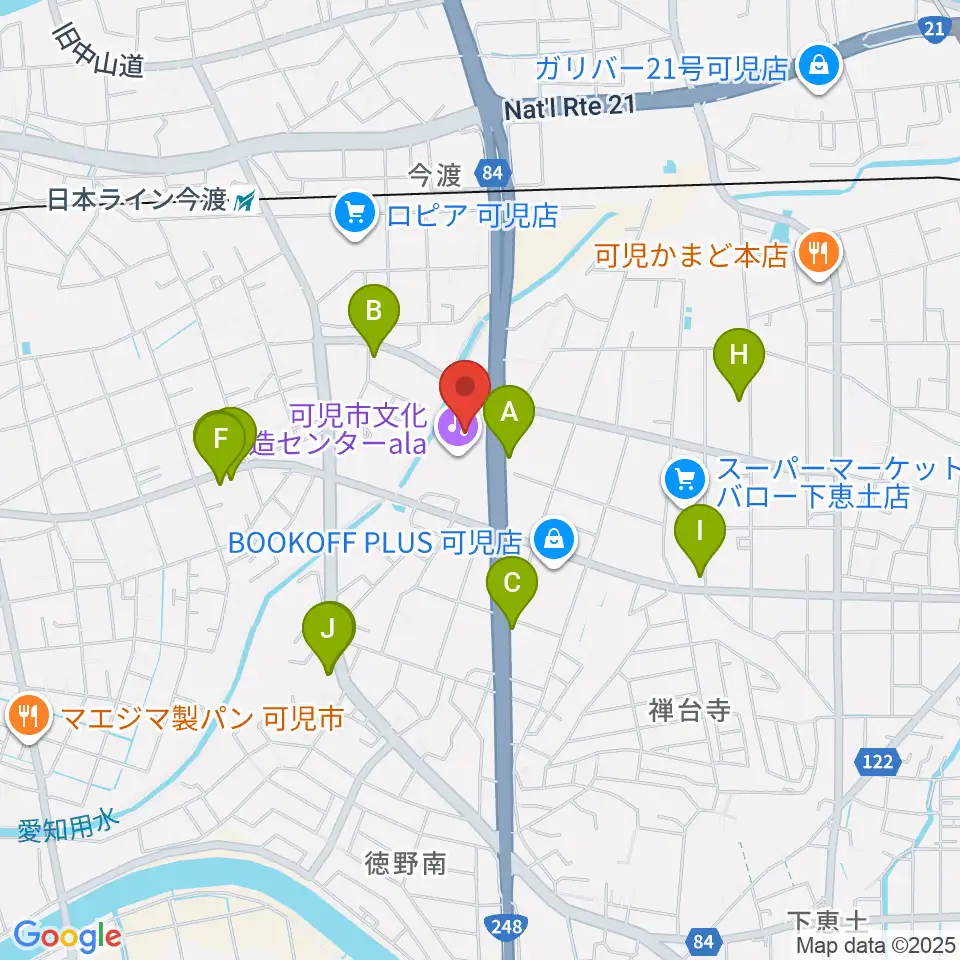 可児市文化創造センターala周辺のファミレス・ファーストフード一覧地図