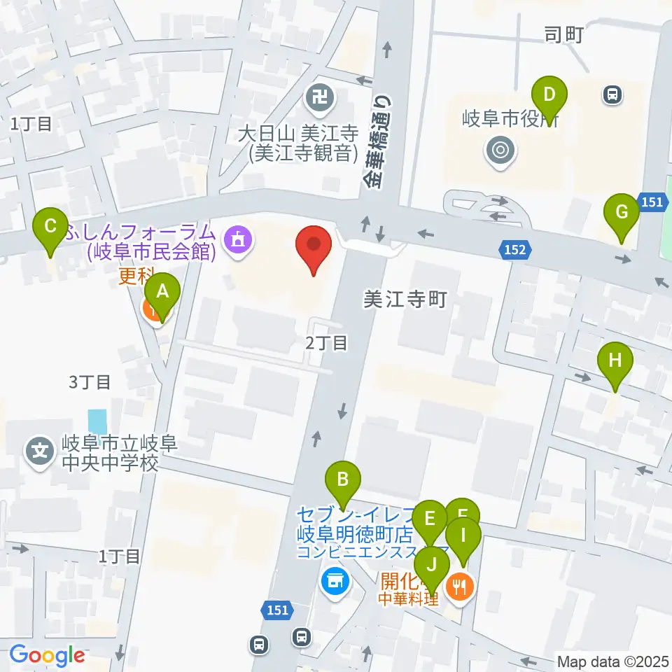 ぎふしんフォーラム周辺のファミレス・ファーストフード一覧地図
