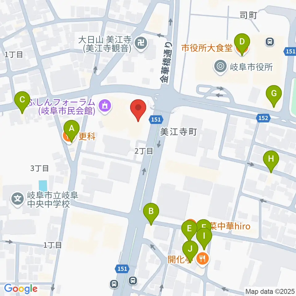 ぎふしんフォーラム周辺のファミレス・ファーストフード一覧地図