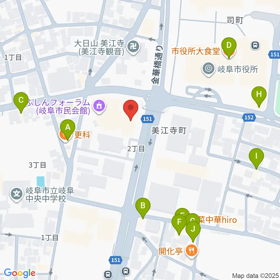 ぎふしんフォーラム周辺のファミレス・ファーストフード一覧地図