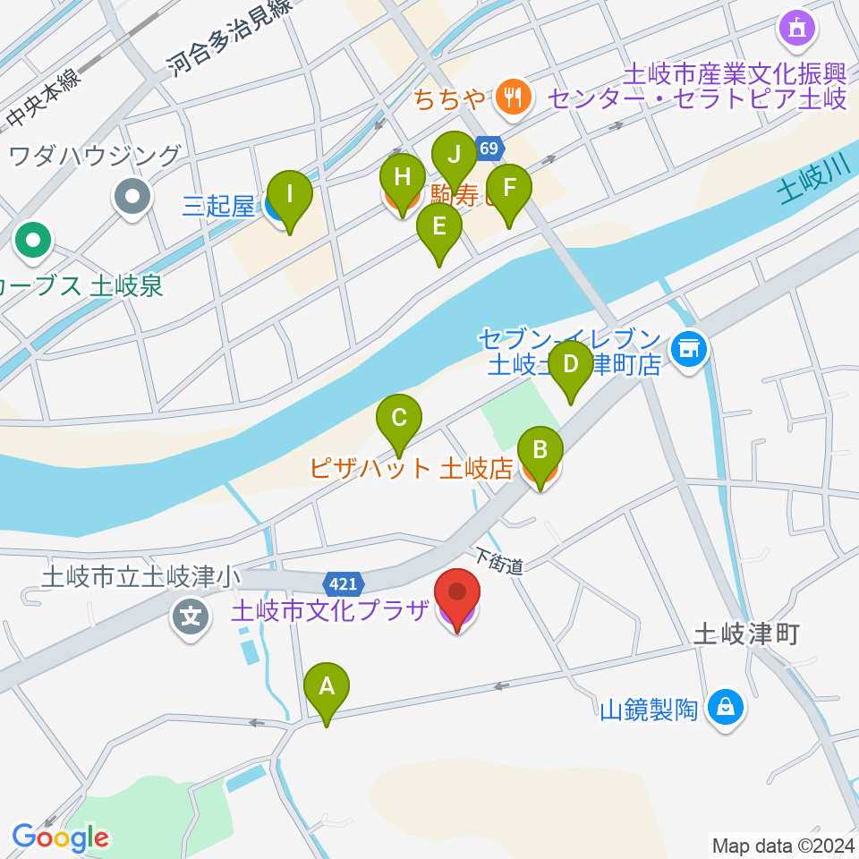 土岐市文化プラザ周辺のファミレス・ファーストフード一覧地図