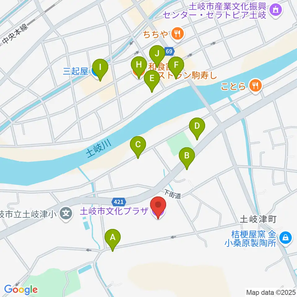 土岐市文化プラザ周辺のファミレス・ファーストフード一覧地図