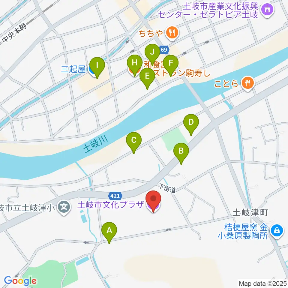 土岐市文化プラザ周辺のファミレス・ファーストフード一覧地図