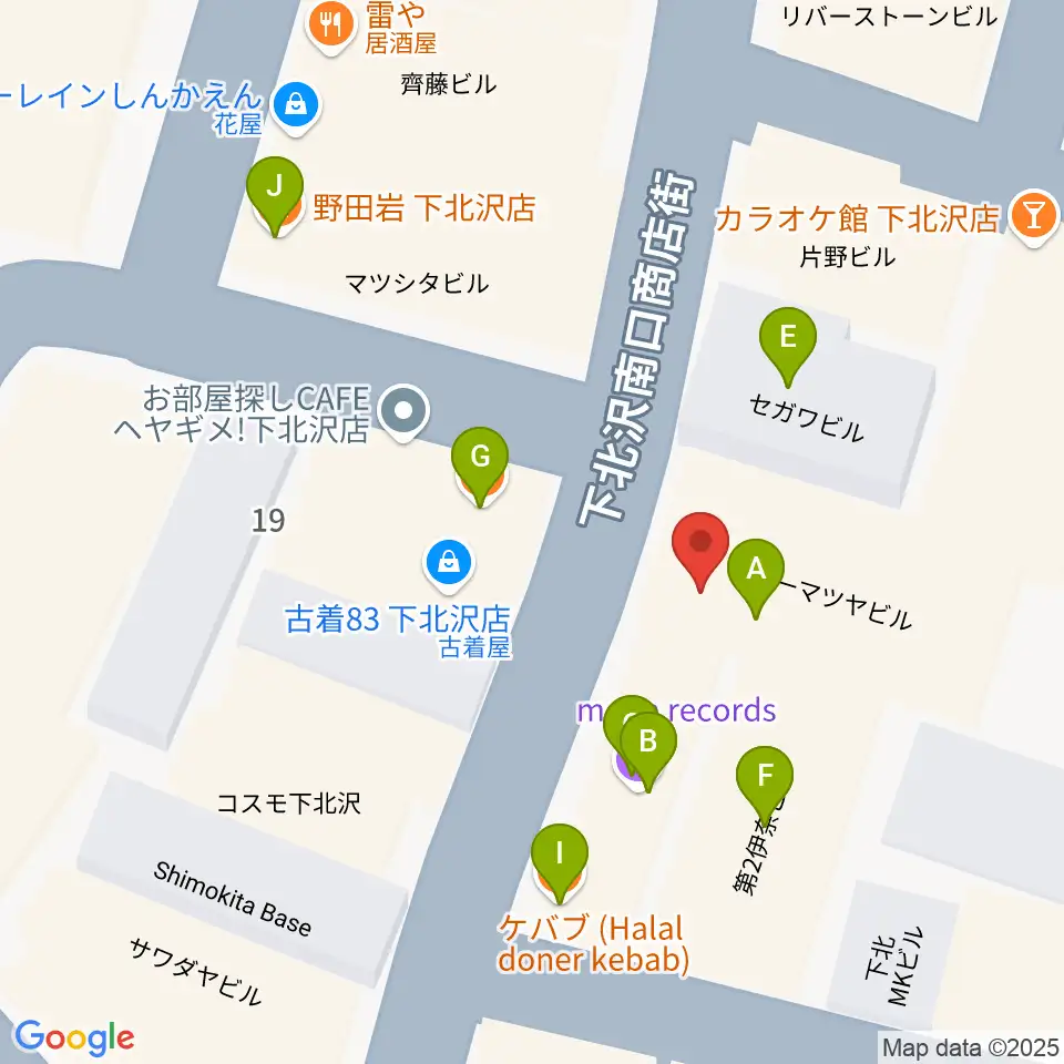 ガードアイランドスタジオ下北沢店周辺のファミレス・ファーストフード一覧地図