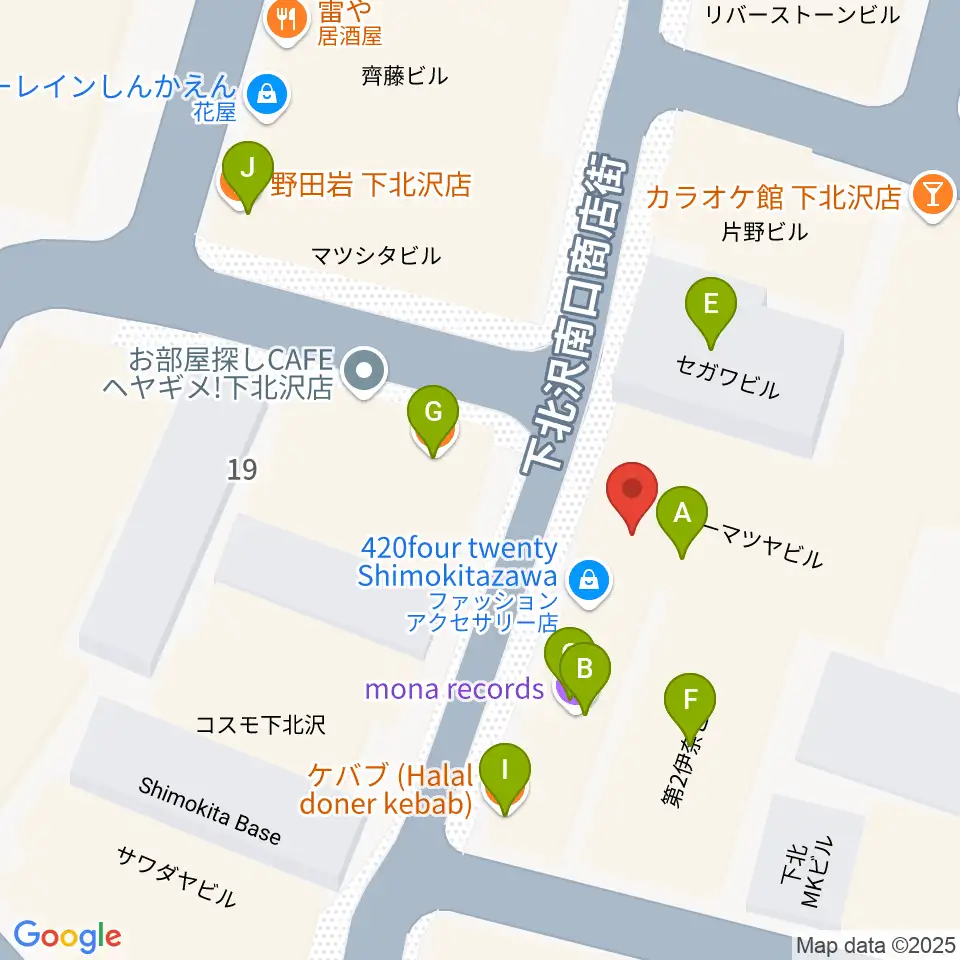 ガードアイランドスタジオ下北沢店周辺のファミレス・ファーストフード一覧地図