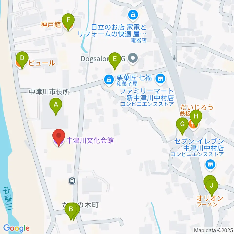 中津川文化会館周辺のファミレス・ファーストフード一覧地図