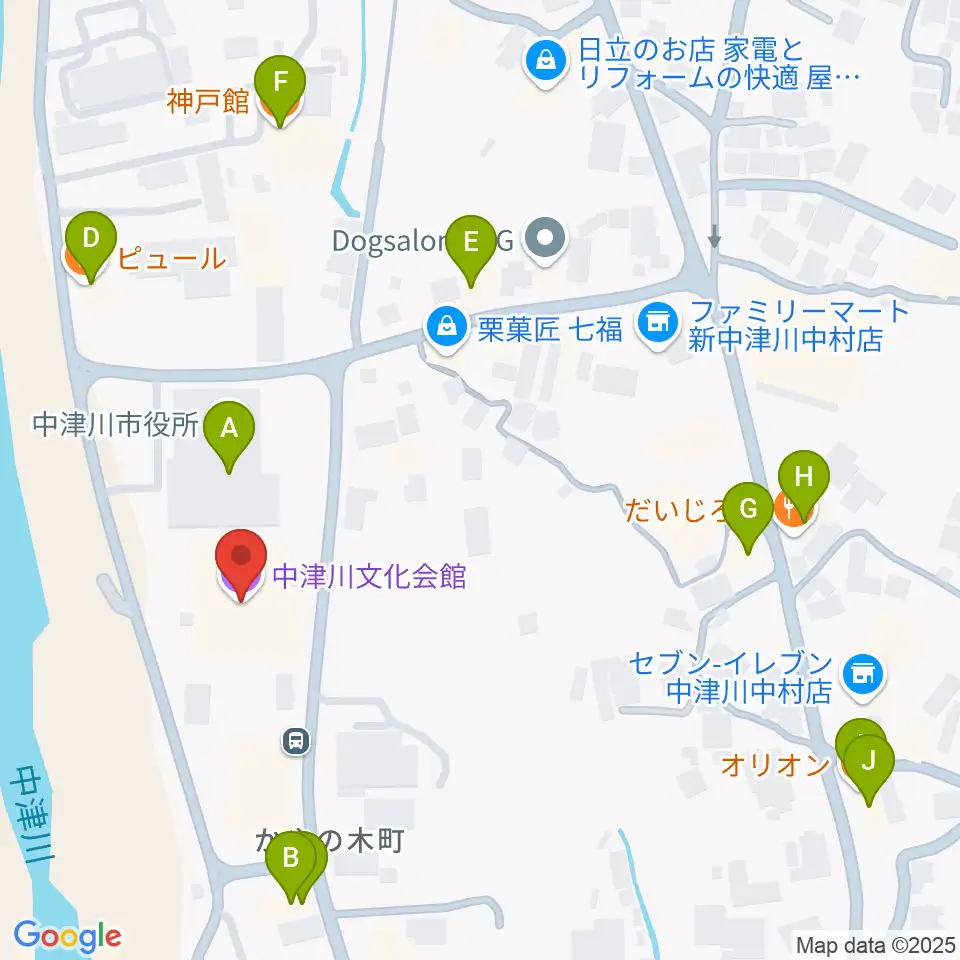 中津川文化会館周辺のファミレス・ファーストフード一覧地図